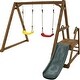 preview thumbnail 1 of 5, Wood Swing Set w/Slide,Wood Swing Set for Backyard, 2 in 1 Swing Set Teens