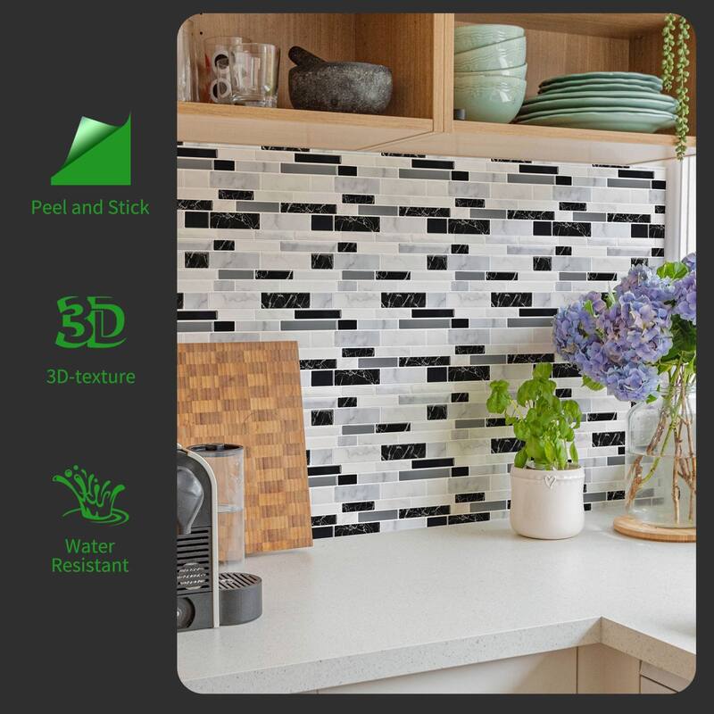 Art3d 12"x12" Vinyl Peel and Stick Backsplash Tile Marble Look(10-Pack)