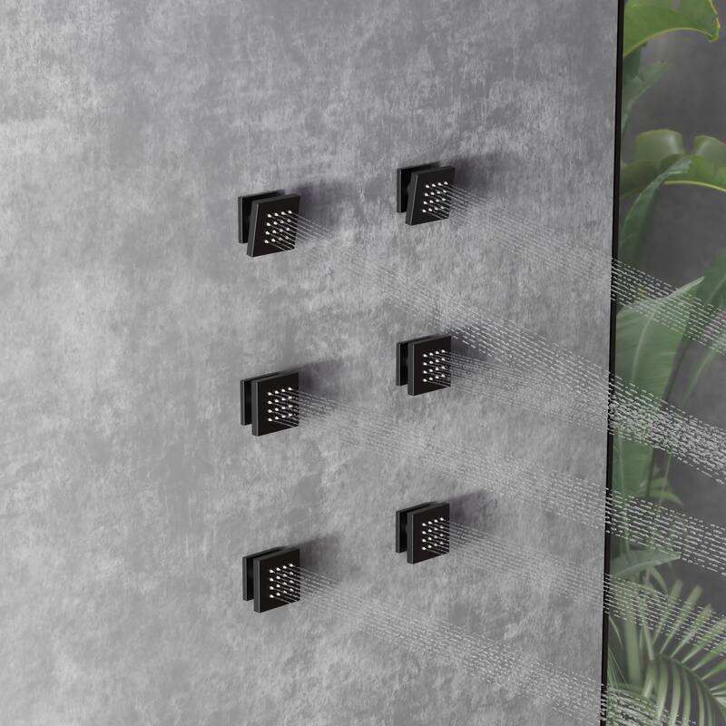 Shower Faucet System 16" Ceiling Mount Shower Head 3 Spray Modes Body Jets Handheld Spray with Slide Bar LED Music