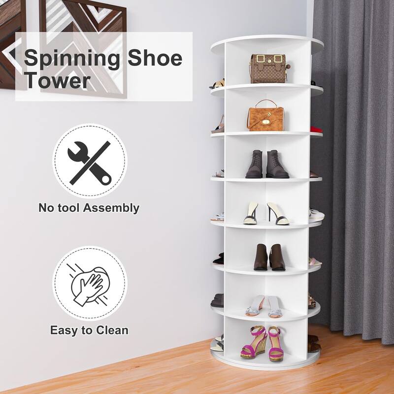 7 Tier/8 Tier Rotating Shoe Rack Tower, Vertical Spinning Shoe Display, Revolving 360 Shoes Rack Storage Round Carousel