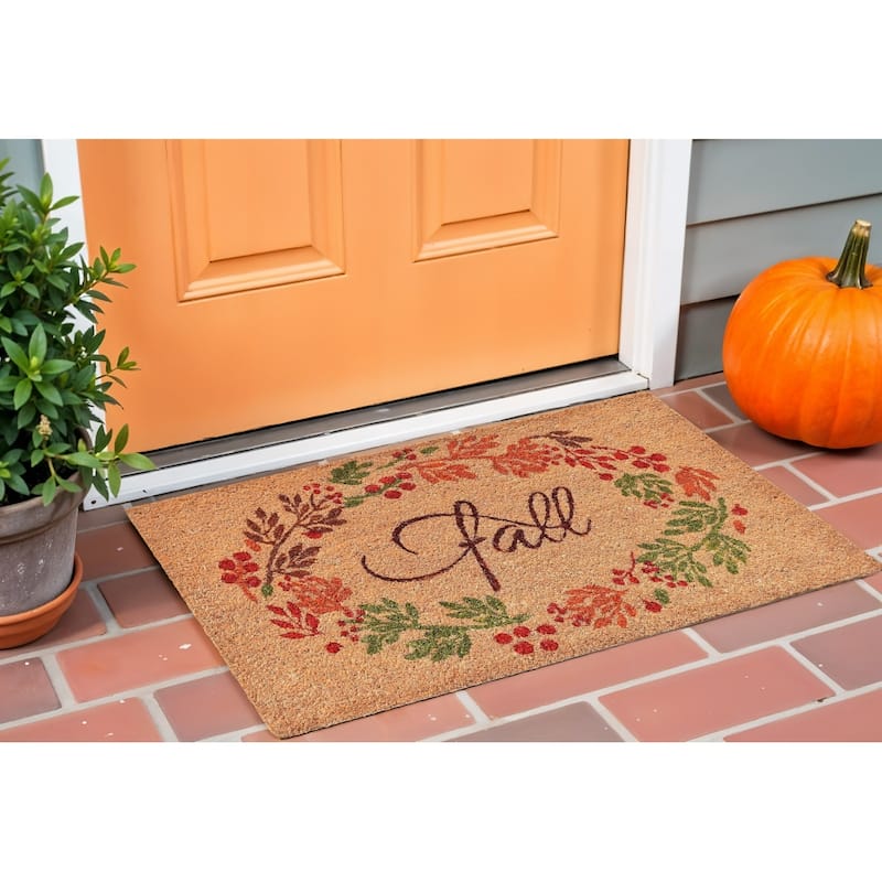 HomeRoots 17" X 29" Natural Green And Orange Fall Leaves Coir Outdoor Door Mat - 17' X '29 - 17' X '29