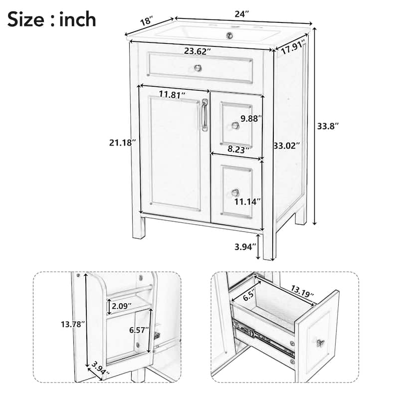 24-Inch Bathroom Vanity with Ceramic Sink & Soft Close Drawers by Harper&Bright Designs