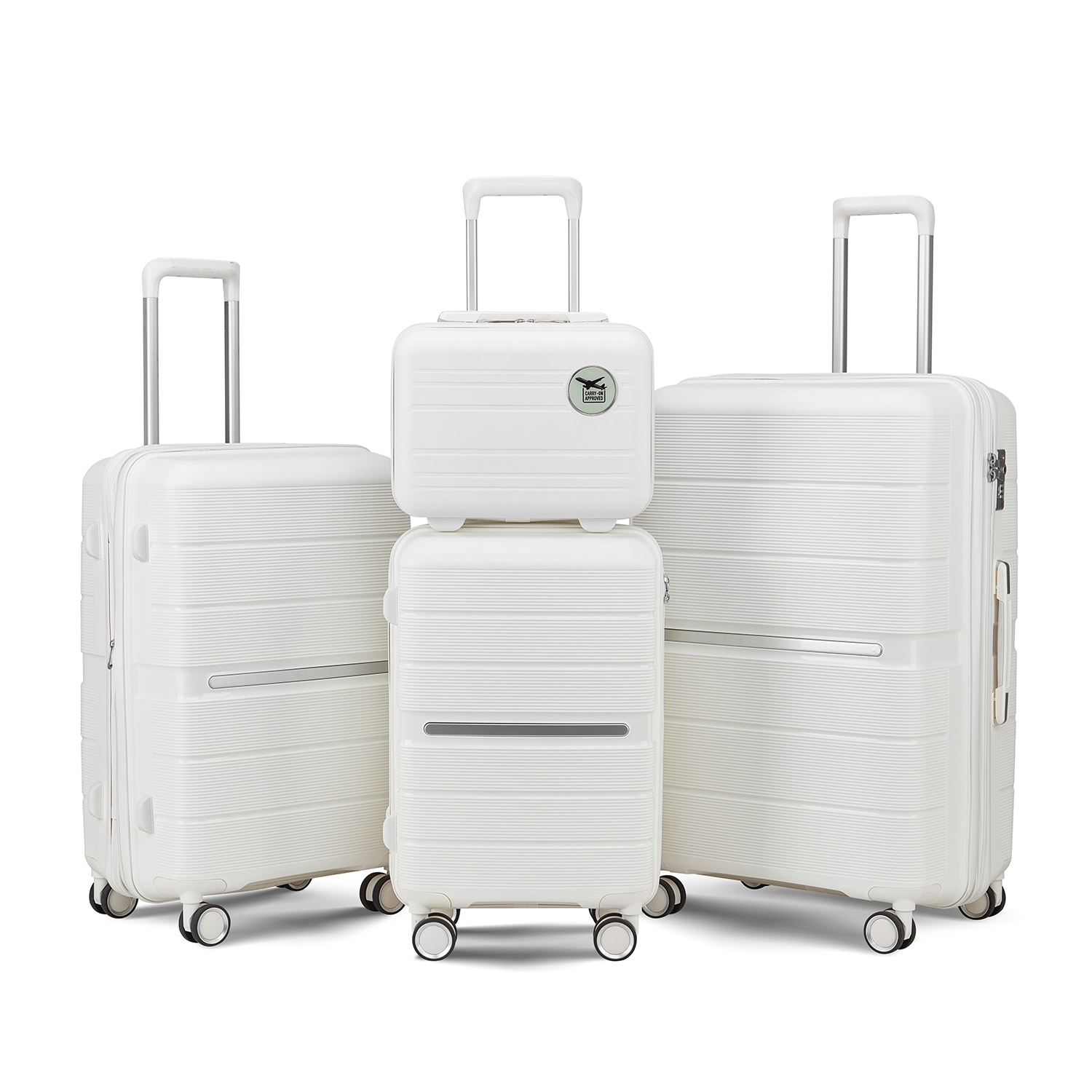 Luggage Sets 4 PC PC Expandable Spinner Suitcase with Adjustable 3 Level Aluminum Telescoping Handle Suitcase with TSA Lock White