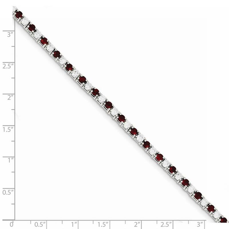 Curata 925 Sterling Silver Polished Safety bar Box Catch Closure Red and White CZ Cubic Zirconia Simulated Diamond Bracelet 7