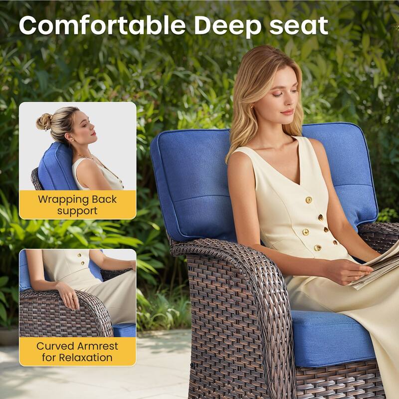 Gymojoy Wide T-Shaped High Back Swivel Glider Chairs Set with Side Table and 5-inch Cusion for Patio & Balcony