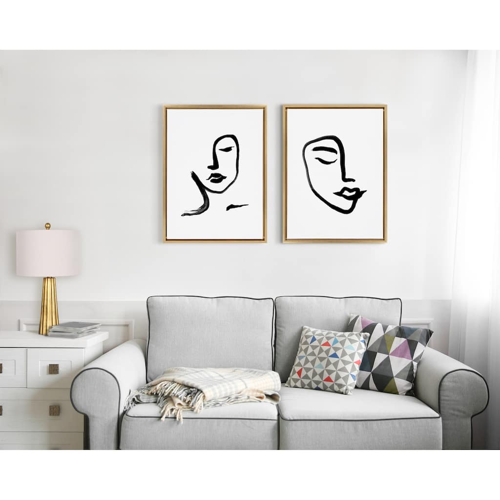 Kate and Laurel Sylvie Woman Face Art and Face Line Print Framed Canvas Set by Viola Kreczmer
