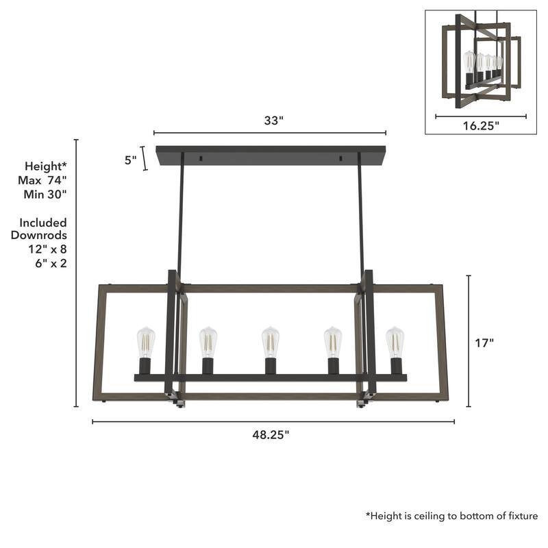 Hunter Woodburn 5-Light Linear Chandelier - Island, Dining Room - Industrial, Contemporary