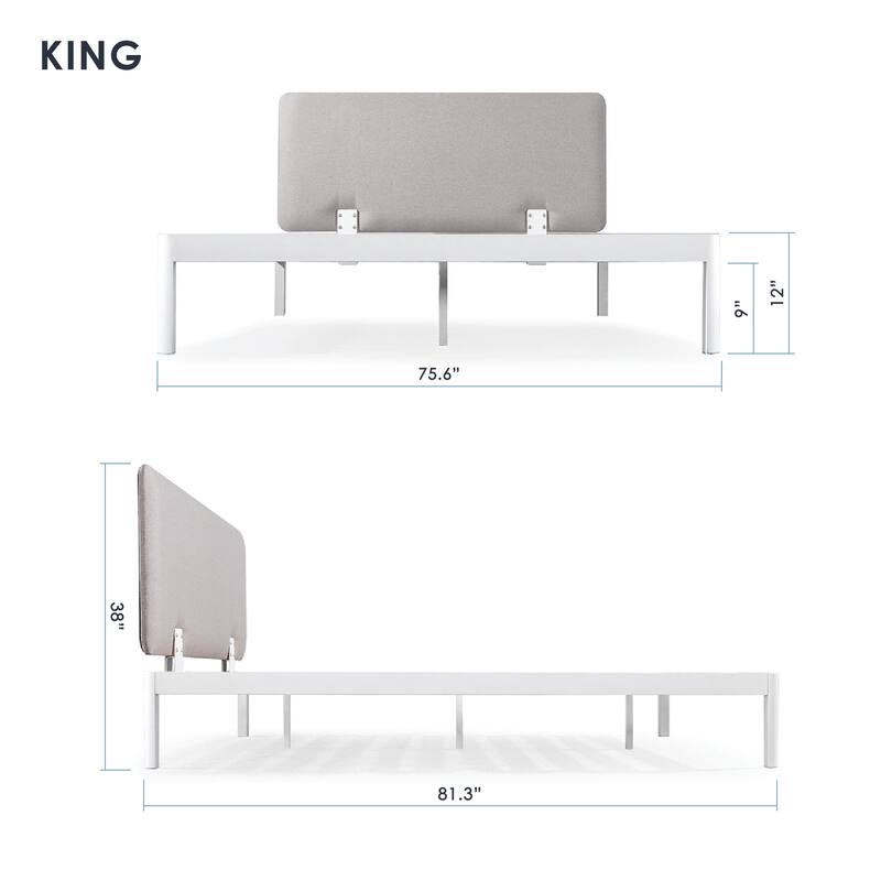 KERT Metal Platform Bed with Fabric Headboard Oak Grey By Crown Comfort