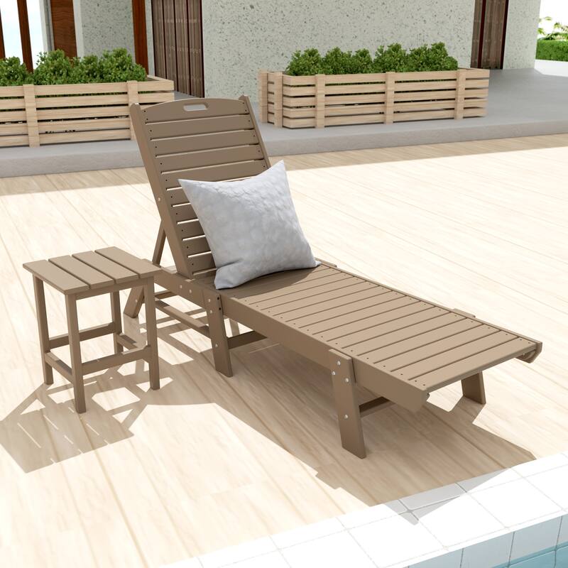 Laguna Hdpe All Weather Outdoor Patio Pool Reclining Armless Chaise Lounges With Side Table (2-Piece Set) - Weatherwood