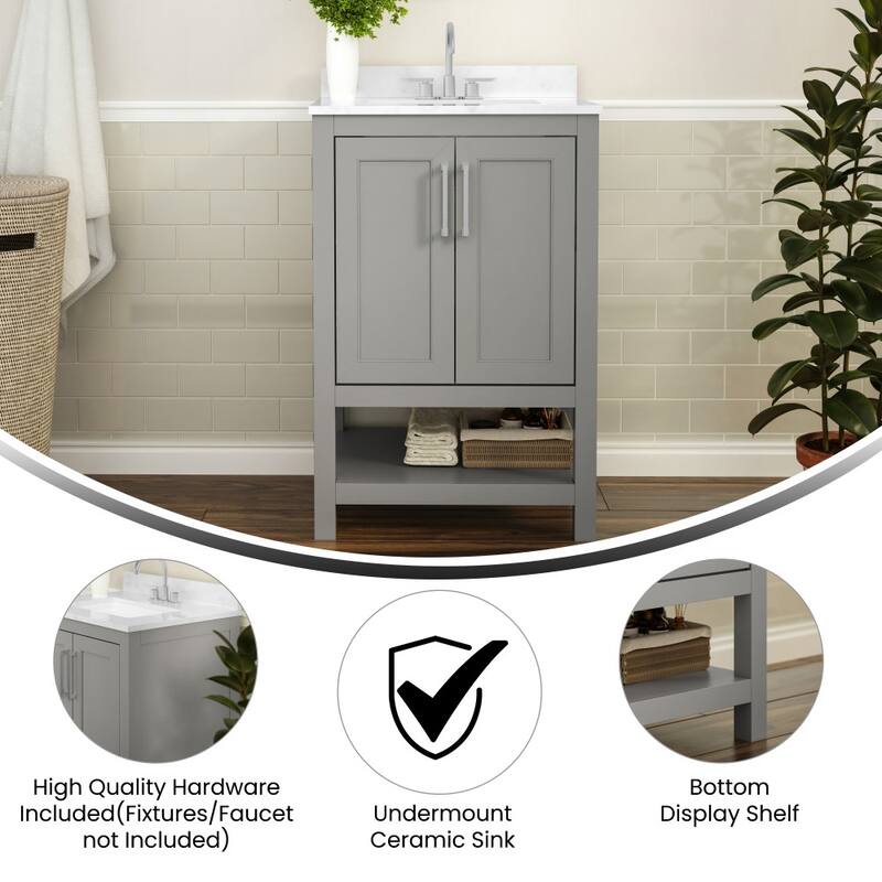 Bathroom Vanity with Undermount Sink and Open Storage Shelf