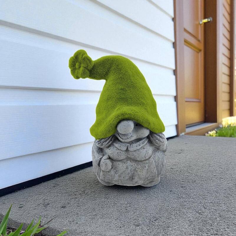 HomeRoots 14" Gray And Green Polyresin Gnome Outdoor Statue - Green/Grey - Polyresin