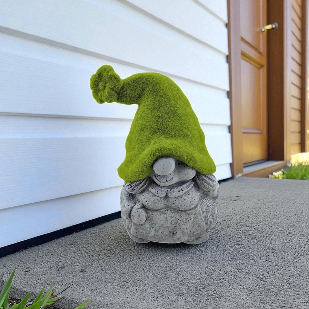 HomeRoots 14" Gray And Green Polyresin Gnome Outdoor Statue