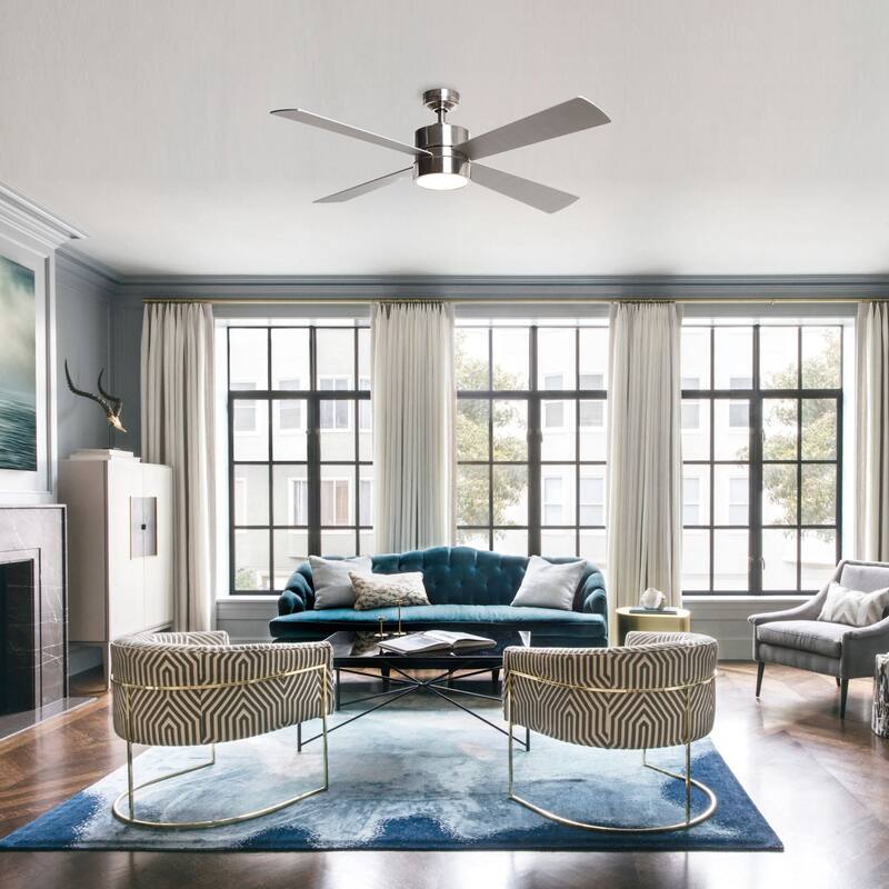 Modern 52-in 4-Blade Brushed Chrome LED Ceiling Fan with Light and Remote Control - 52"