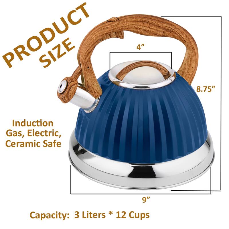 Lorren Home Trends Stovetop Tea Kettle 3L/12 Cups, Whistling Spout.