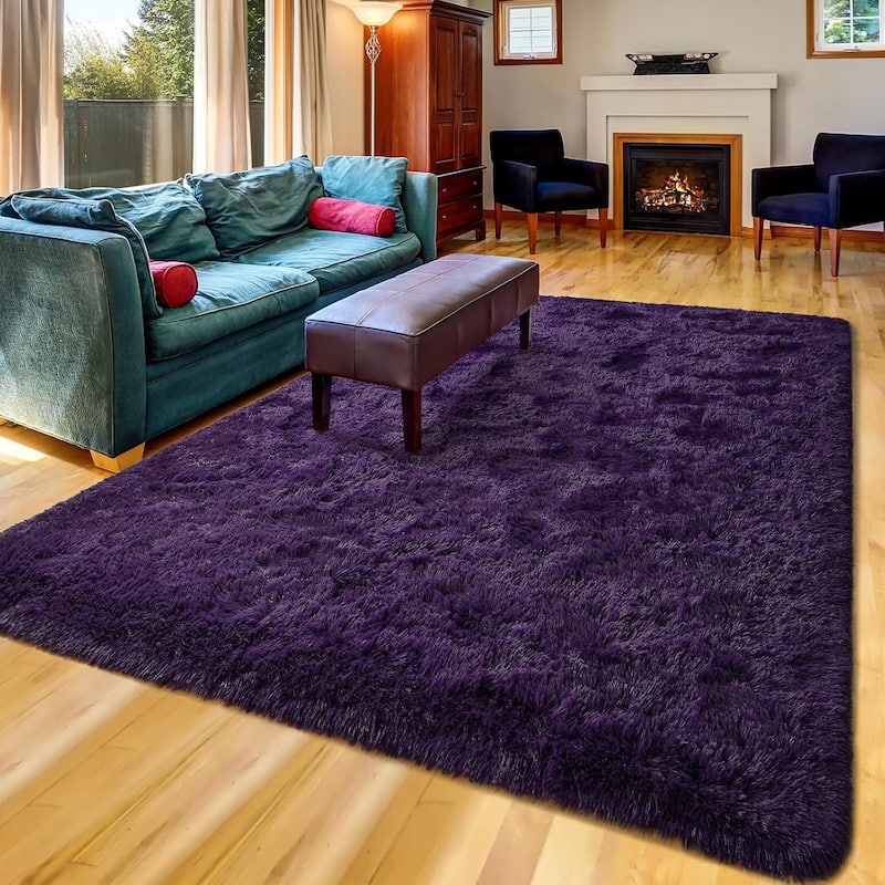 Large Shaggy Home Decor Carpets Fluffy Area Rugs for Living Room Bedroom - 6'x9' - Purple - Rectangle