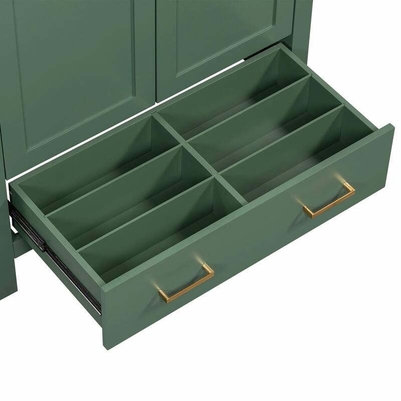 36"/30" Bathroom Vanity with Ceramic Sink, Soft-Close Doors, Double Storage Shelves & Divided Drawer