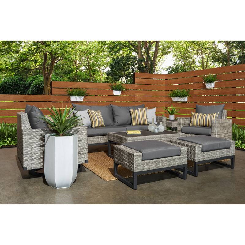 Milo Gray 7 Piece Sunbrella Outdoor Patio Motion Deep Seating Set