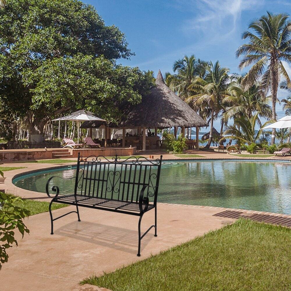 44.5" Outdoor Iron Double Benches Black
