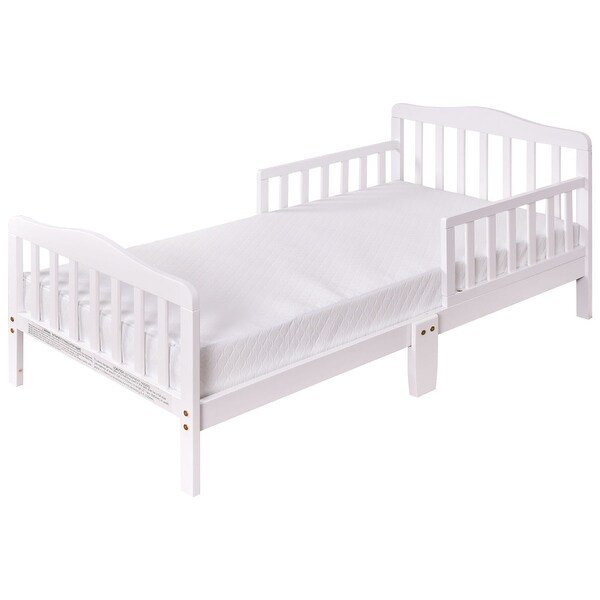 Costway Baby Toddler Bed Kids children Wood Furniture w/ Safety Rails White