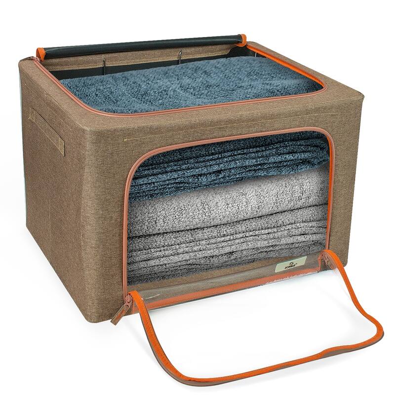 Storage Bins, Foldable Stackable Container Organizer Set with Large Window & Carry Handles