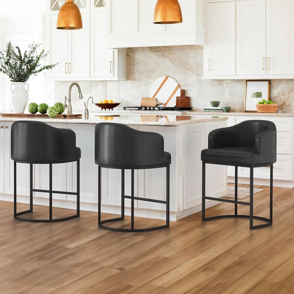 26.in Modern Set of 3 Barstool Fabric/Leather Upholstered Counter Height Stool with Metal Frame for Kitchen Island