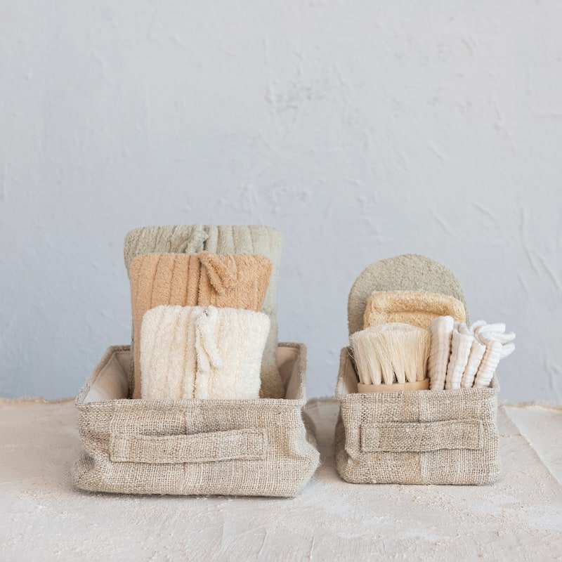 Quilted Cotton Terry Zip Pouches with Interior Coating, Set of 3 - 10.0"L x 7.0"W x 0.4"H