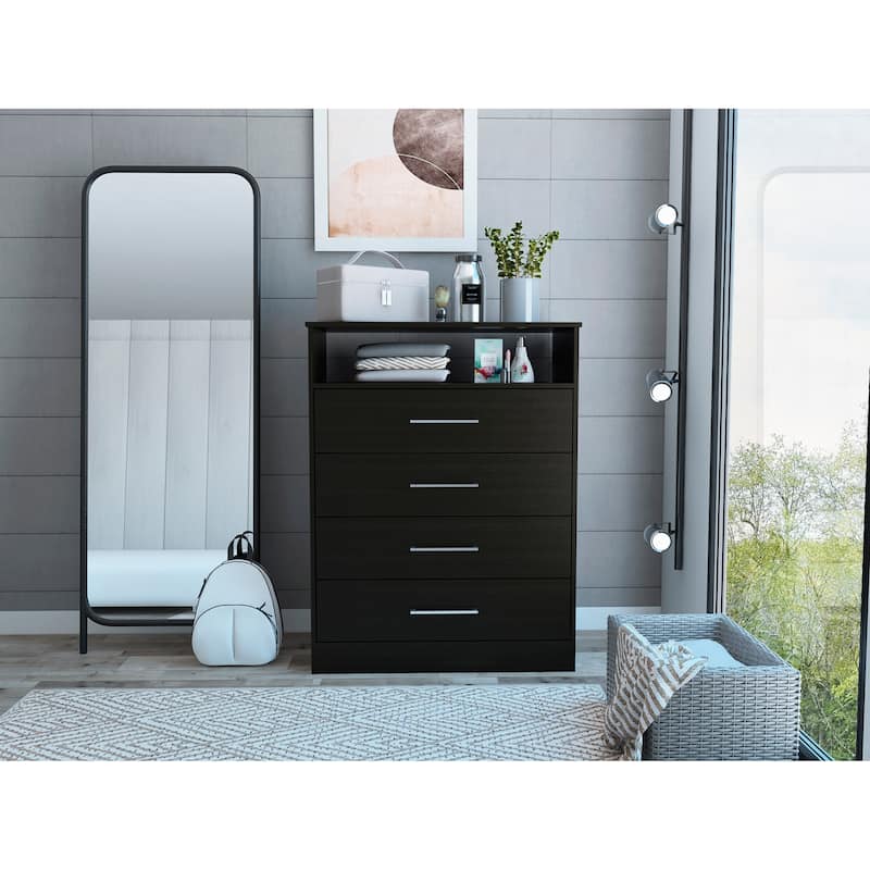 TUHOME Continental Dresser with 4 Drawers and Metal Hardware - Black