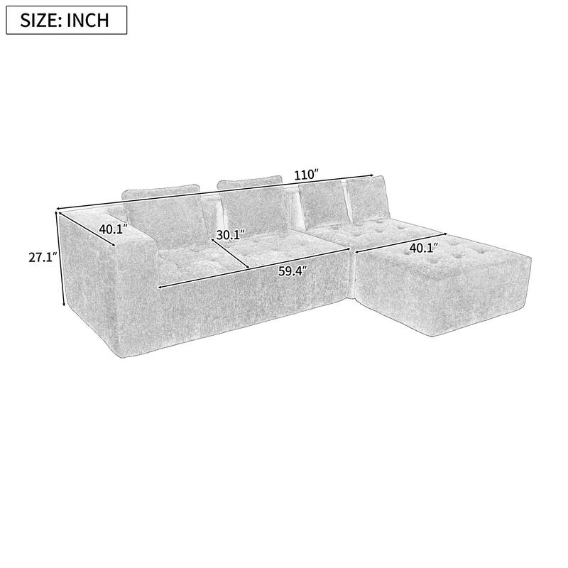 Modern 3-Piece U-StyleLarge Removable Modular Sofa with 4 Cushions