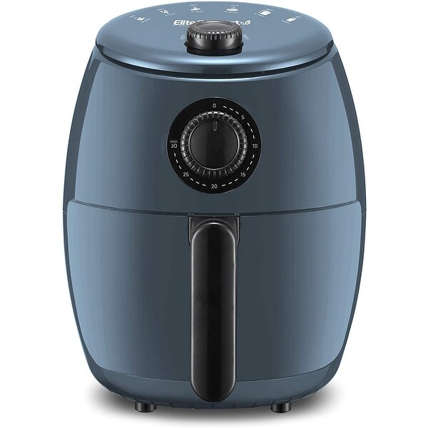 Elite Gourmet 2.1qt Hot Air Fryer with Adjustable Timer and Temperature for Oil-free Cooking, Blue Grey