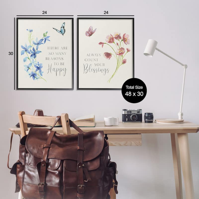 Stupell Inspiring Words with Florals Framed Giclee Art Design By Tava Studios (Set of 2)
