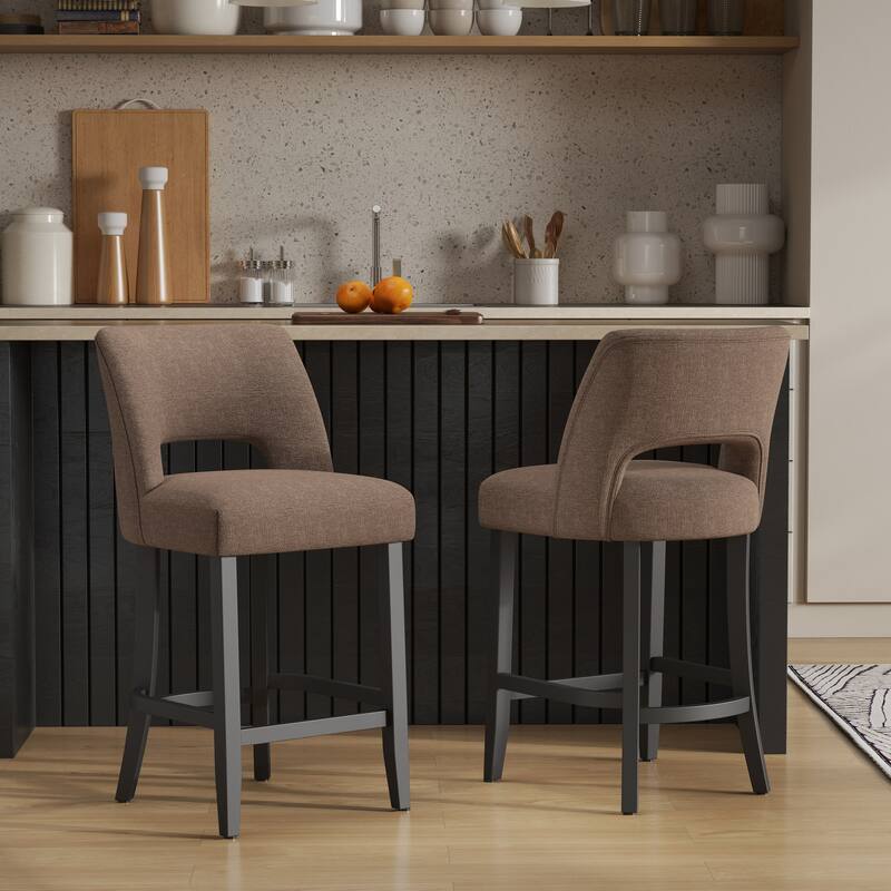Set of 2/4/6 Counter Height Bar Stools with Black wood Legs - Set of 2 - Brown