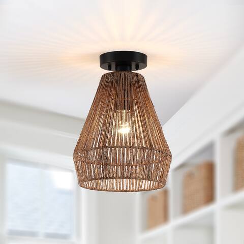 Dorn Bohemian Jute Rope Semi-Flush Mount - W10"x H13" - 10 in. W