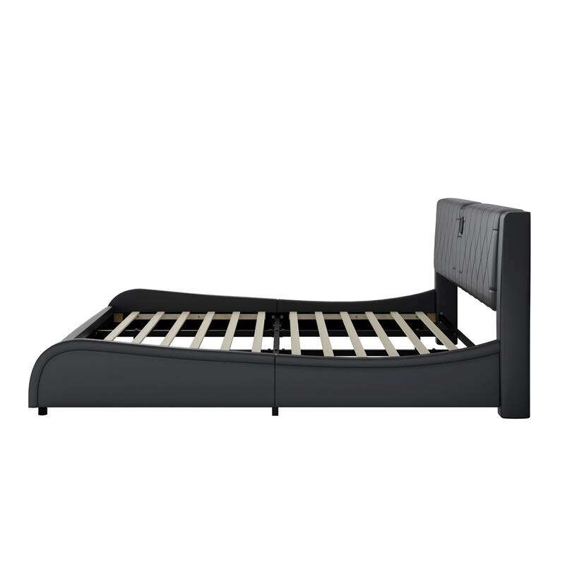 Luxurious Faux Leather Upholstered Platform Bed with Bluetooth Speakers and RGB LED Light