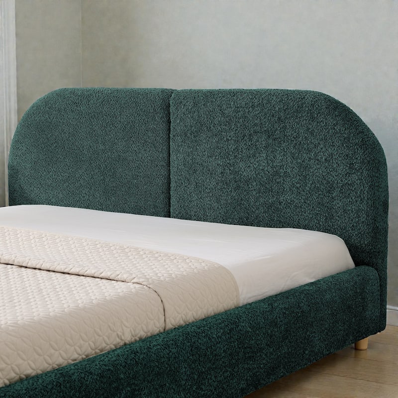 Upholstered Bed Frame with Tall Curved Headboard, Premium Circle Yarn Fabric, Modern Minimalist Platform Bed