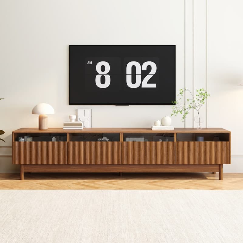 Farmhouse 78" TV Stand for TVs Up to 85", TV Console Table Entertainment Center with Drawers - Walnut