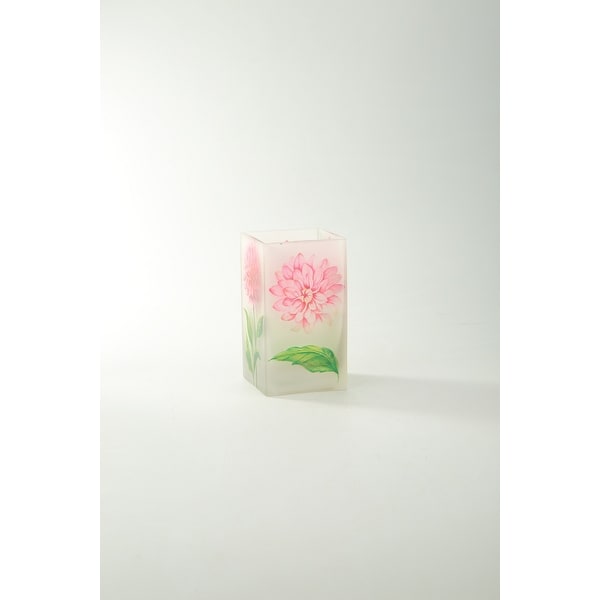 6.5" Clear Floral Printed Square Flower Hand Blown Glass Vase Tabletop - N/A