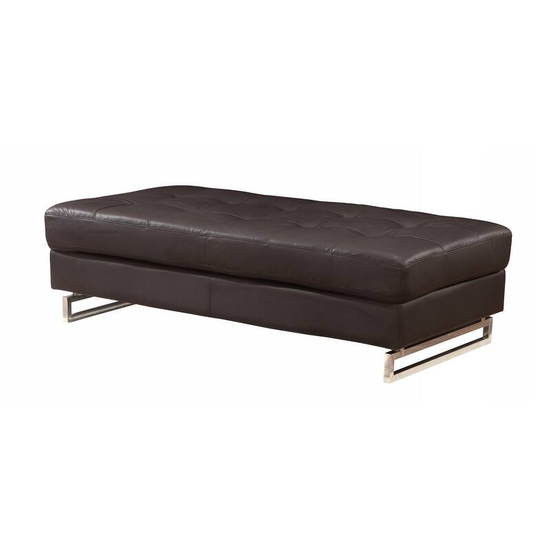 HomeRoots 63" Brown and Silver Faux Leather Tufted Ottoman