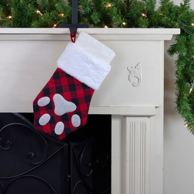 15.5" Red and Black Buffalo Plaid Pet Embroidered Christmas Stocking