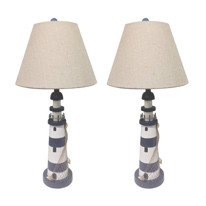 Lighthouse 30" Blue/White Resin with USB, (Set of 2)