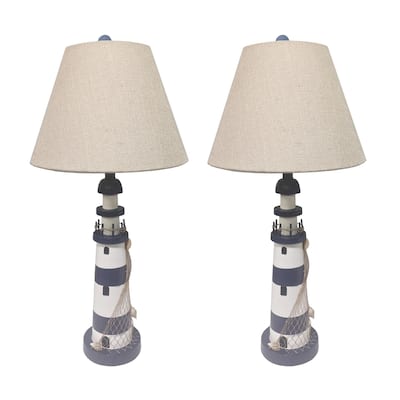 Lighthouse 30" Blue/White Resin with USB, (Set of 2)