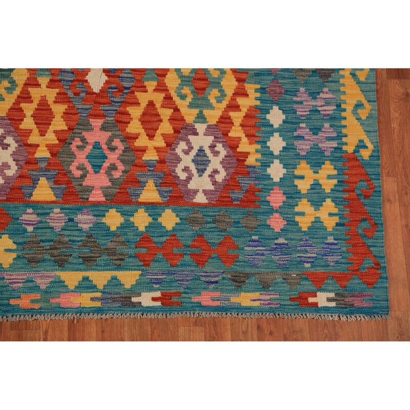 Geometric Kilim Oriental Area Rug Hand-Woven Tribal Wool Carpet - 8'5"x 11'6"