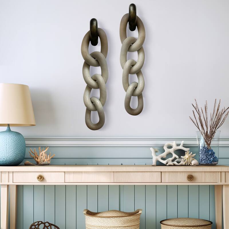 Sagebrook Home Rendezvous Ombre Resin Chain Wall Decor - Unique Decorative Objects for a Chic Home Touch, Set of 2 - Ombre Multi - 7" x 5" x 28"