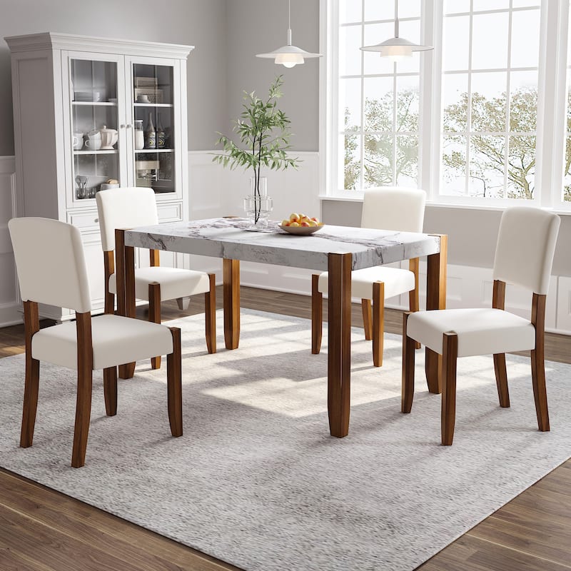 5-Piece Modern Dining Set with Rectangular Table & Chairs