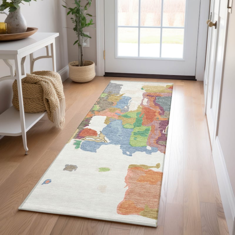 Machine Washable Indoor/ Outdoor Abstract Glam Chantille Rug - Ivory - 2'3" x 7'6"