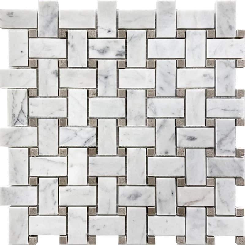 Apollo tile 12 x 12 Heritage Polished White Bianco Carrara, Eastern Beige Marble Tile (5 sq ft/case) - 5 Pack