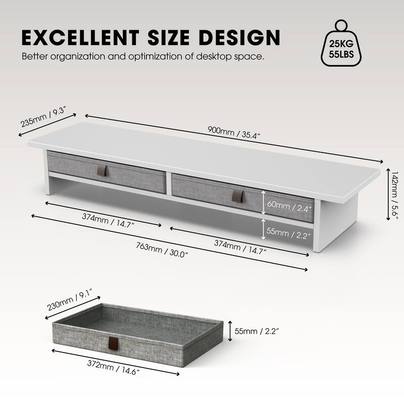 Fenge Dual Monitor Stand, 2 Tiers Monitor Riser for Desk - White