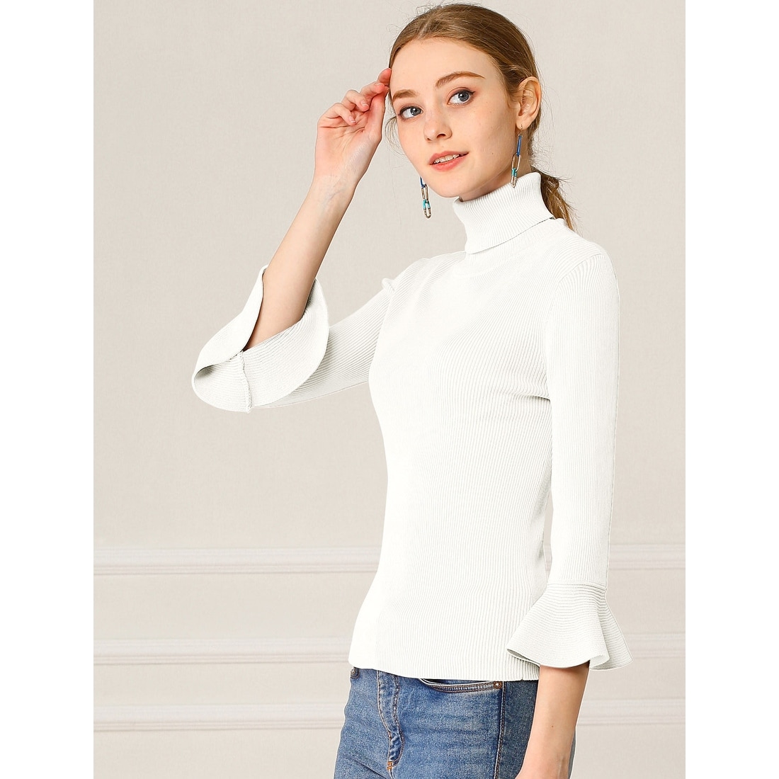 White ruffle turtleneck clearance