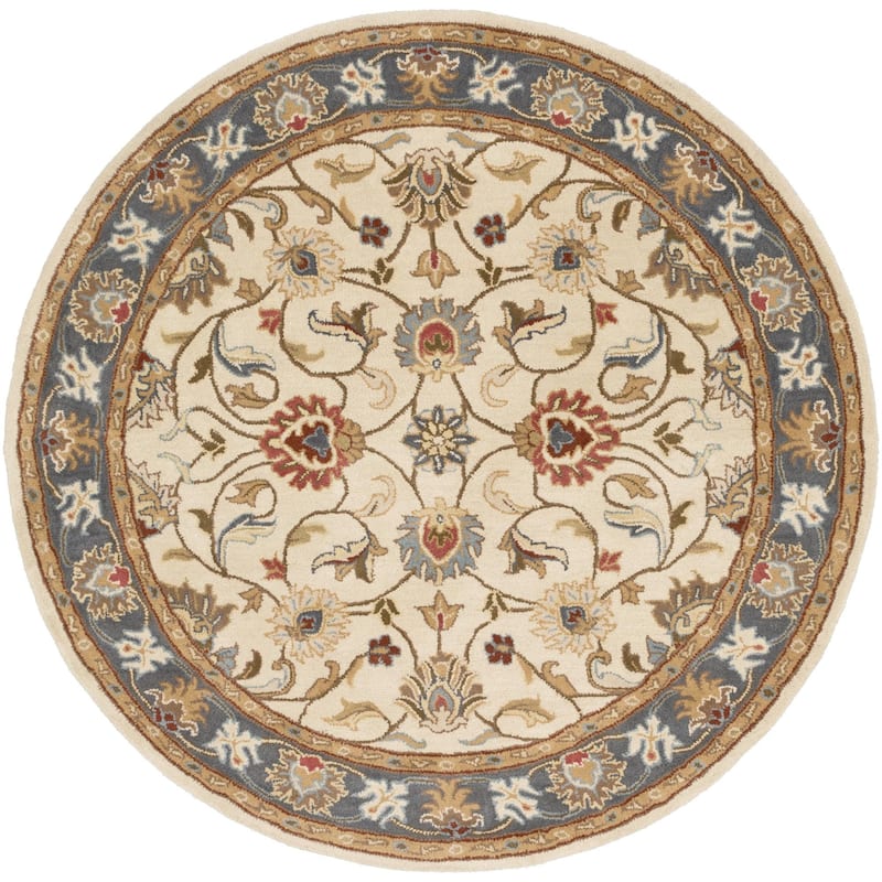 Livabliss Caesar Updated Traditional Border Area Rug. - 6' x 6' Round - Blue/Ivory