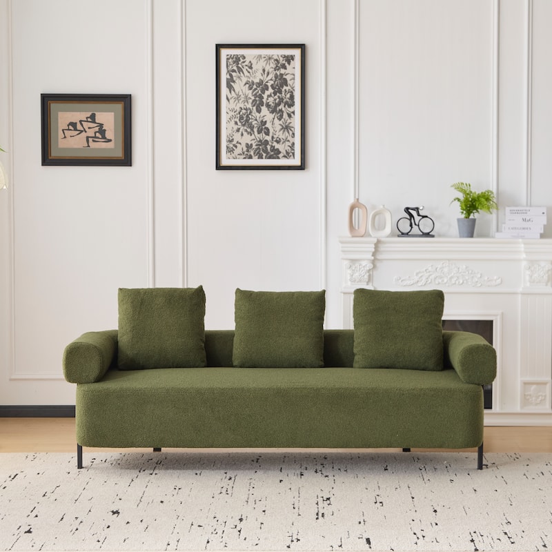 78" Modern 3-Seater Sofa Couch, Upholstered Sofa with Rolled Armrests & 3 Plush Pillows, Comfy Couch for Living Room, Bedroom