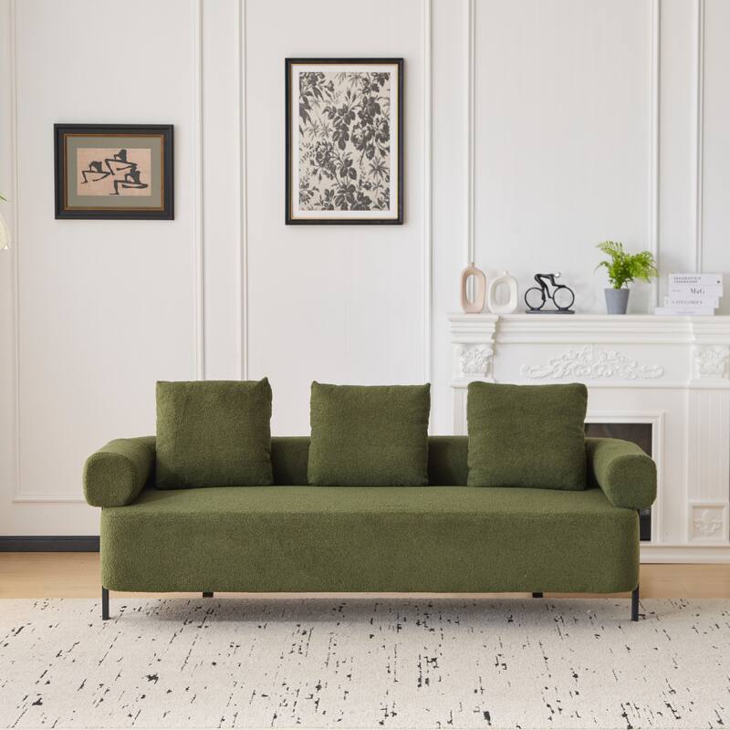 Christopher Knight Home - Leontius Boucle Sofa with Rolled Armrests and 3 Plush Pillows